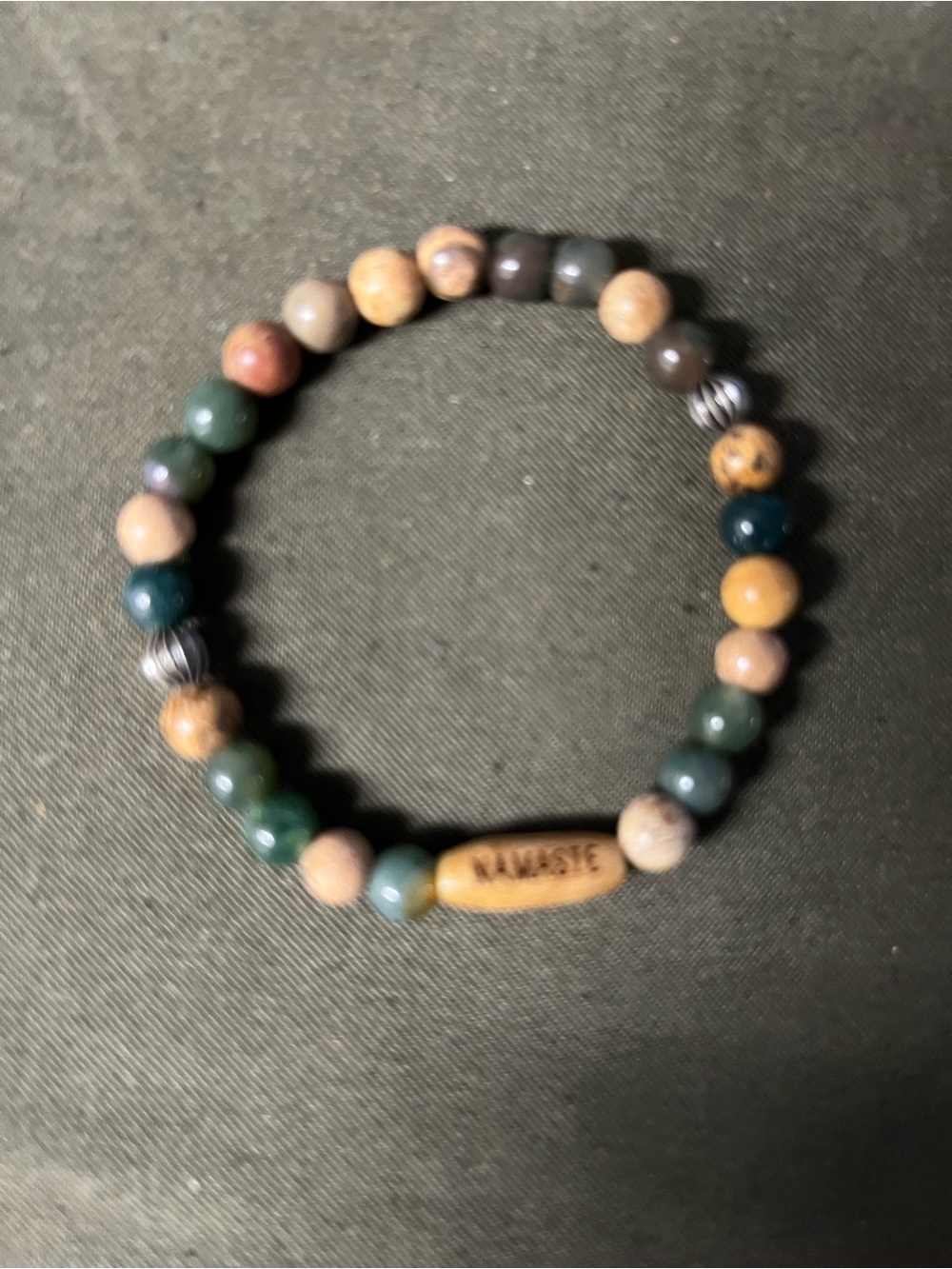 Beaded 'NAMASTE' Stretch Bracelet - Multicolor Natural Stones